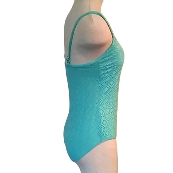 Catalina Teal Textured One-Piece Swimsuit Size M (8-10) Spaghetti Straps Diamond - Picture 3 of 5